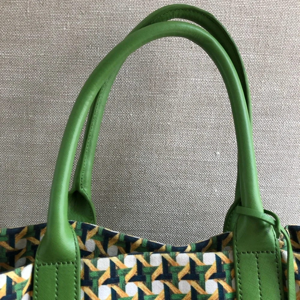 Tory Burch Tote Carryall Green Canvas Print Katie
